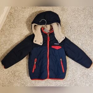 Navy and Red Patagonia Reversible Hooded Jacket Size 3T